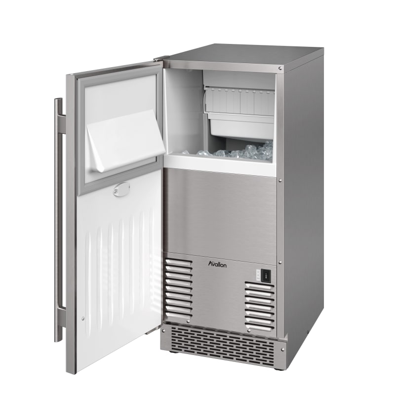 Avallon Inch Wide 26 Lbs. Built-In / Free Standing Outdoor Ice Maker with 56 Lbs. Daily Ice Production and Factory Installed Pump - AIMG151PSSOLH15