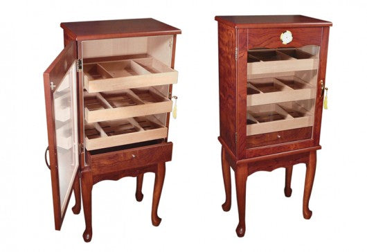 Prestige Import Group Belmont Free Standing Large Cigar Humidor with Glass Door on Legs - Up to 600 Capacity - Color: Bronze Mahogany