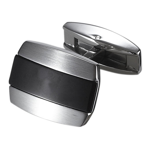 Caseti Racer Black Stripe Stainless Steel Cufflinks - Wine Cooler City