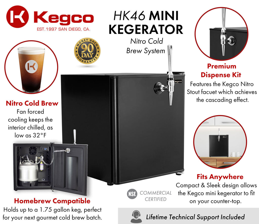 Kegco 17" Wide Cold Brew Coffee Single Tap Black Mini Kegerator Model: HK-46-CB