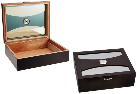 Prestige Import Group Delano Contemporary Italian Design Cigar Humidor with UV Glass Top - Holds Up to 100 Capacity - Color: Black