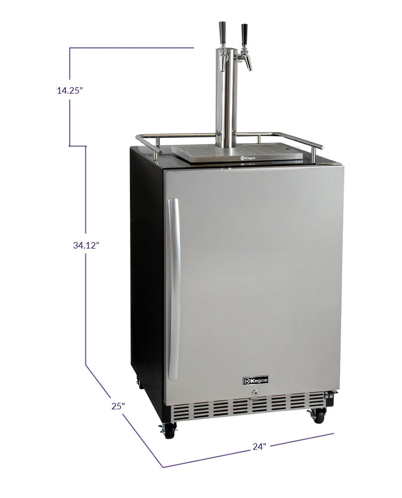 Kegco 24" Wide Dual Tap Stainless Steel Commercial Right Hinge Built-In Kegerator with Kit HK38BSC-2 - Wine Cooler City