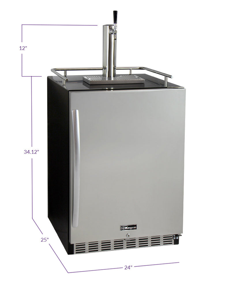 Kegco 24" Wide Kombucha Single Tap Black Commercial Built-In Right Hinge Kegerator - KOMHK38BSU-1 - Wine Cooler City