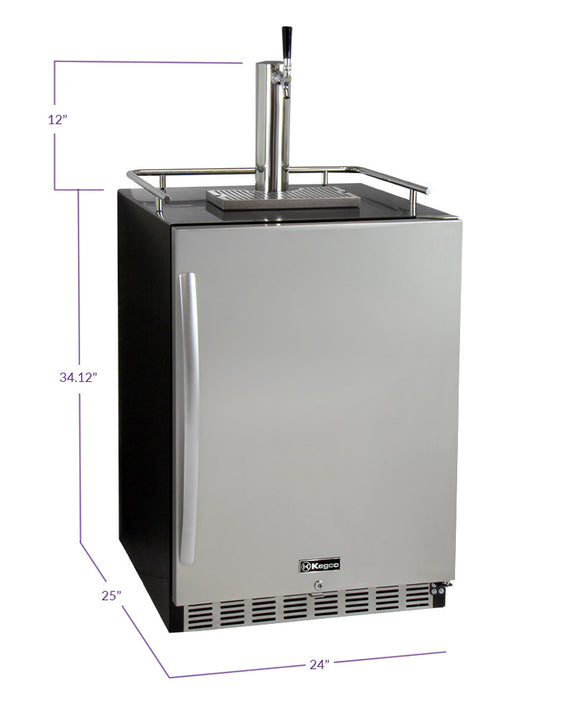 Kegco 24" Wide Kombucha Single Tap Black Commercial Built-In Right Hinge Kegerator - KOMHK38BSU-1 - Wine Cooler City