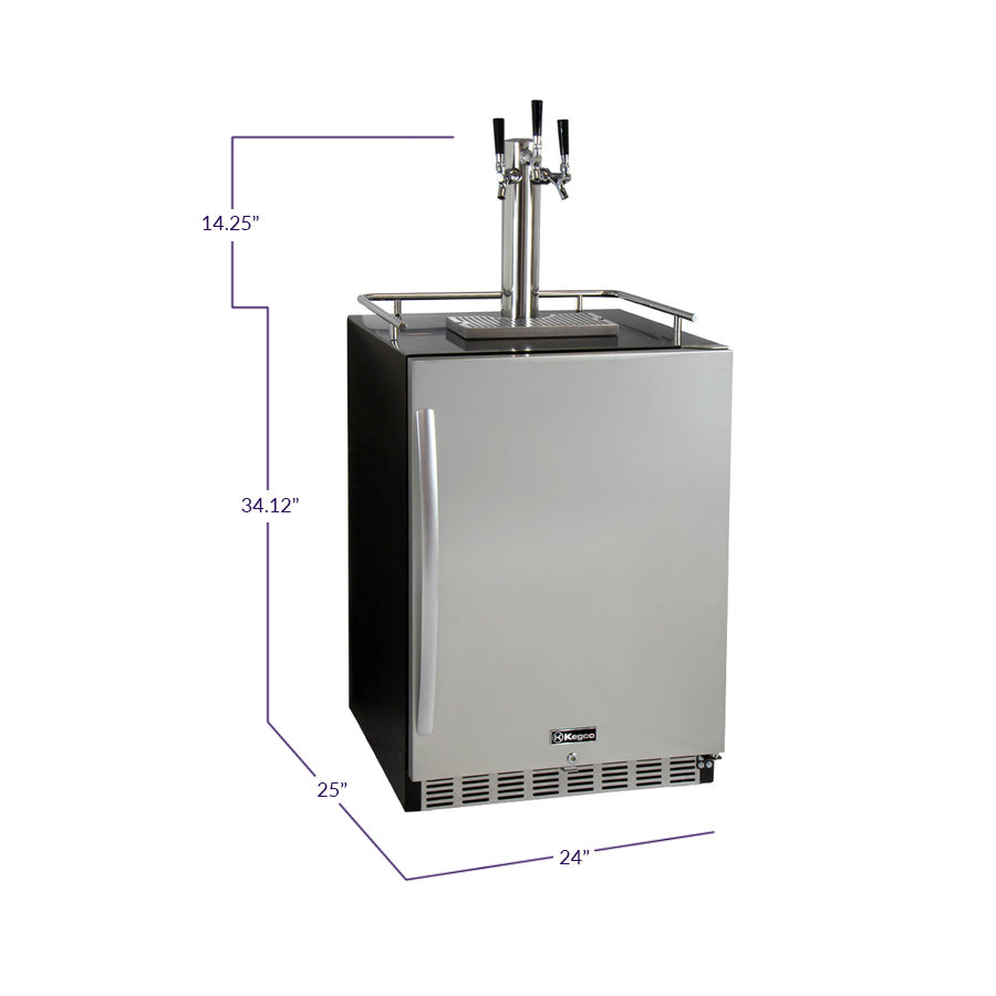 Kegco 24" Wide Kombucha Triple Tap Stainless Steel Commercial Built-In Right Hinge Kegerator - KOMHK38BSU-3