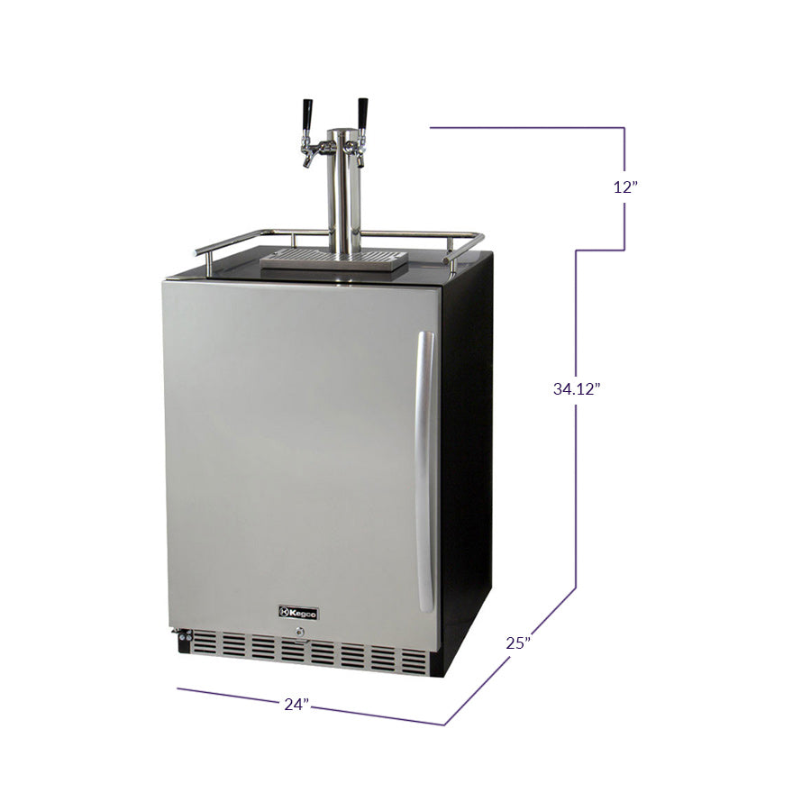 Kegco 24" Wide Dual Tap Stainless Steel Built-In Left Hinge Kegerator with Kit - HK38BSU-L-2 - Wine Cooler City