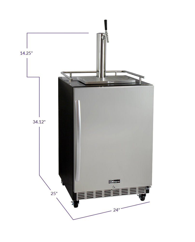 Kegco 24" Wide Single Tap Stainless Steel Commercial Built-In Right Hinge Digital Kegerator with Kit HK38BSC-1 - Wine Cooler City