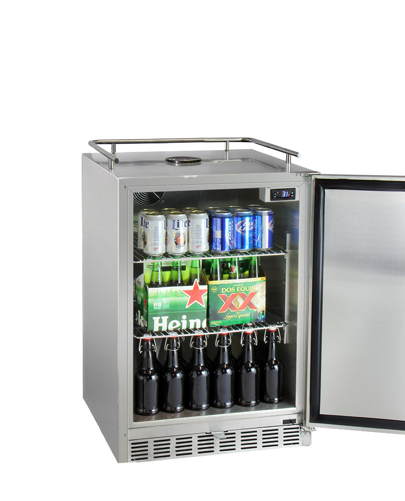 Kegco 24" Wide All Stainless Steel Outdoor Commercial Left Hinge Kegerator - Cabinet Only - HK-38-SS-L