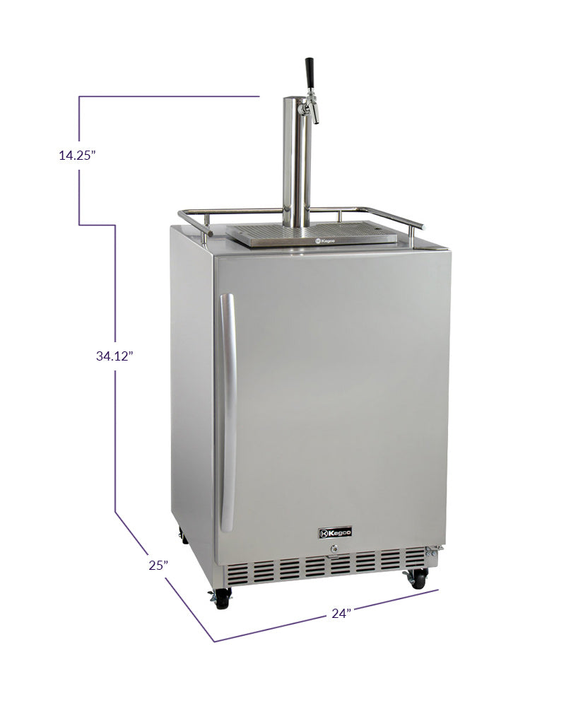 Kegco24" Wide Single Tap All Stainless Steel Commercial Outdoor Right Hinge Kegerator with Kit - HK38SSC-1 - Wine Cooler City