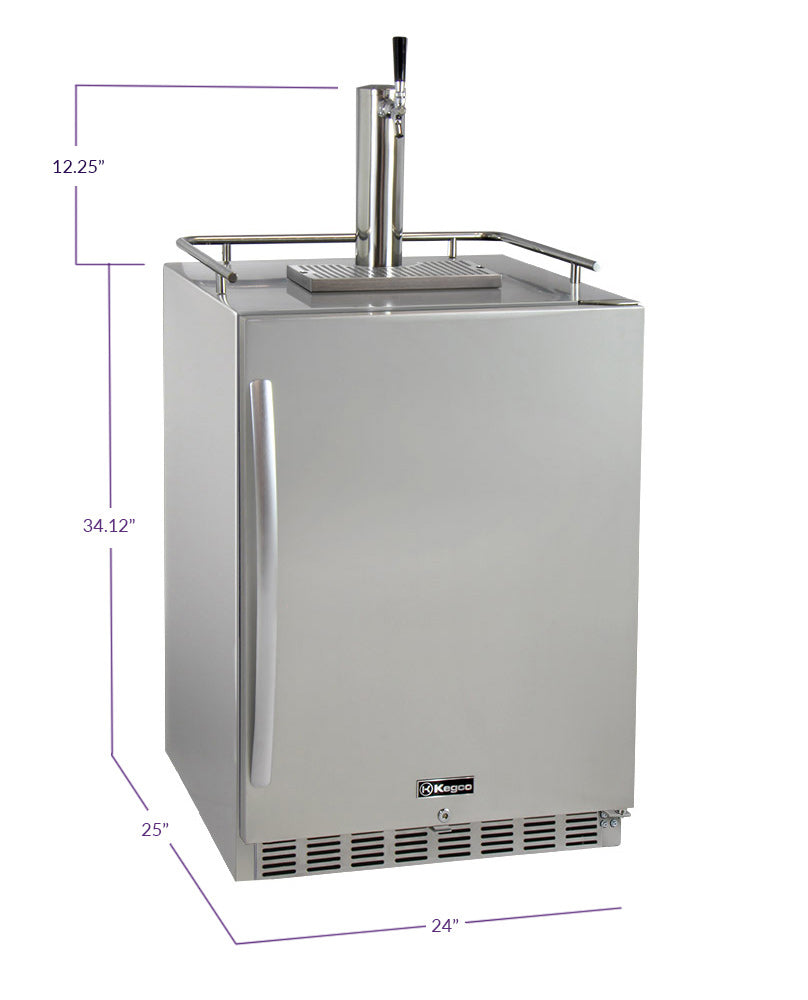 Kegco24" Wide Single Tap All Stainless Steel Outdoor Built-In Right Hinge Kegerator with Kit - HK38SSU-1 - Wine Cooler City