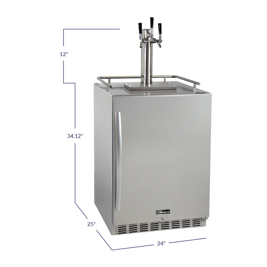 Kegco 24" Wide Triple Tap All Stainless Steel Outdoor Built-In Right Hinge Kegerator with Kit - HK38SSU-3 - Wine Cooler City