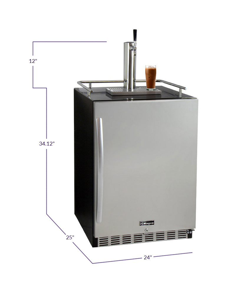 Kegco - 24" Wide Cold Brew Coffee Single Tap Black Commercial Built-In Right Hinge Kegerator - ICHK38BSU-1 - Wine Cooler City