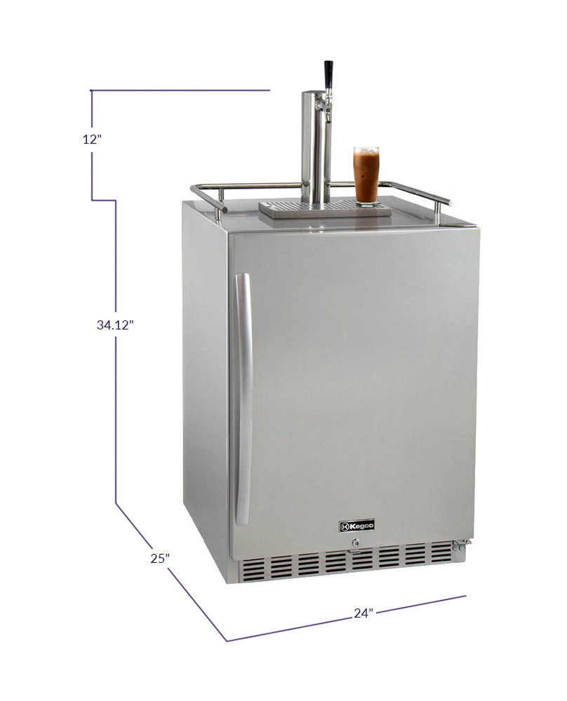 Kegco 24" Wide Cold Brew Coffee Single Tap All Stainless Steel Outdoor Built-In Right Hinge Kegerator Model - ICHK38SSU-1 - Wine Cooler City