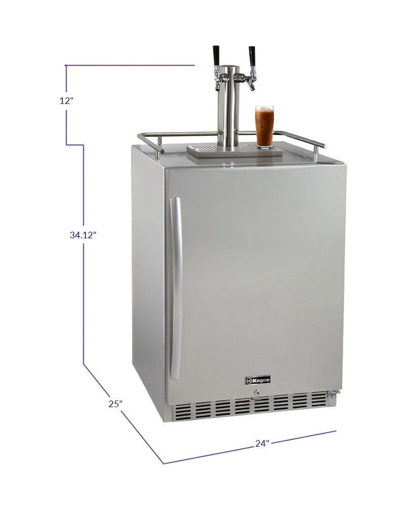 Kegco 24" Wide Cold Brew Coffee Dual Tap All Stainless Steel Outdoor Built-In Right Hinge Kegerator - ICHK38SSU-2 - Wine Cooler City