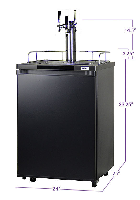 Kegco 24" Wide Kombucha Triple Tap Black Kegerator - KOM20B-3NK - Wine Cooler City