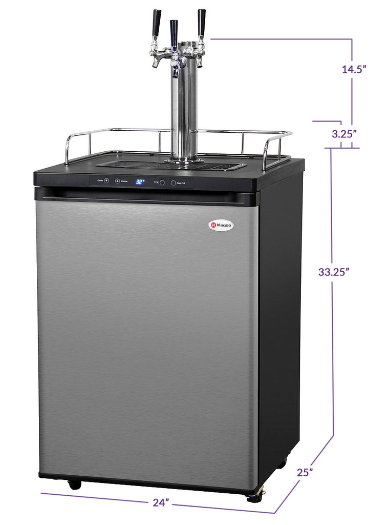 Kegco 24" Wide Homebrew Triple Tap Stainless Steel Digital Kegerator - HBK309S-3NK - Wine Cooler City