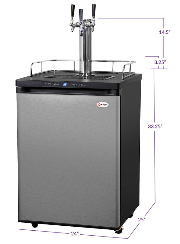 Kegco 24" Wide Homebrew Triple Tap Stainless Steel Digital Kegerator - HBK309S-3NK - Wine Cooler City