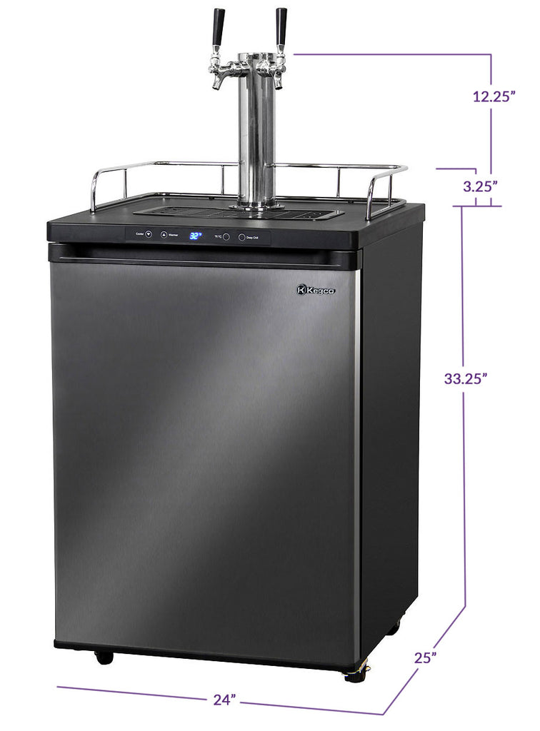 Kegco 24" Wide Cold Brew Coffee Dual Tap Black Stainless Steel Kegerator - ICK30X-2NK - Wine Cooler City