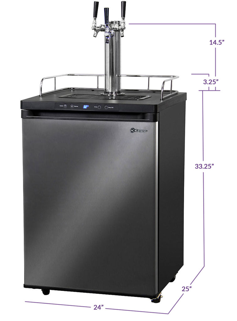 Kegco 24" Wide Homebrew Triple Tap Black Stainless Steel Digital Kegerator - HBK309X-3NK - Wine Cooler City