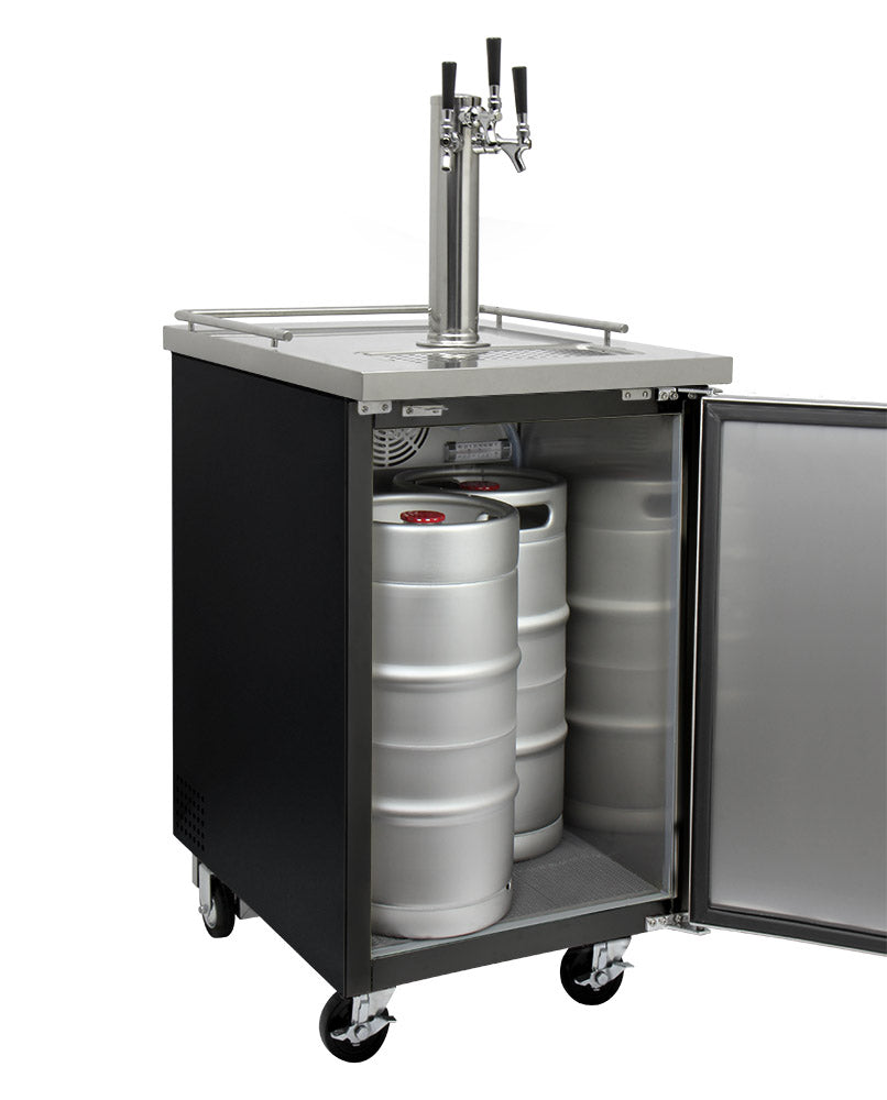Kegco 24" Wide Triple Tap Black Commercial Kegerator - XCK-1B-3