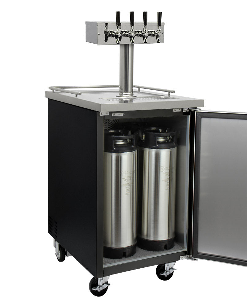 Kegco 24" Wide Homebrew Four Tap Black Commercial Kegerator with Kegs - HBK1XB-4K