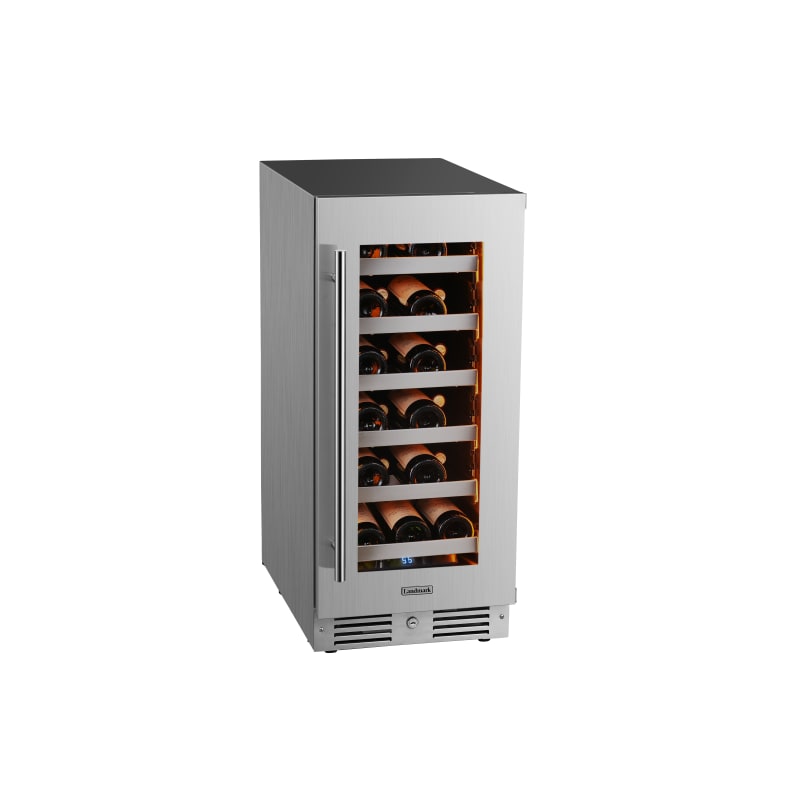 Landmark 15 Inch Wide 23 Bottle Capacity Single Zone Wine Cooler with Alternating (Blue, White, Amber) LED lighting, Door Alarm, Touch Control Panel and Lockable Right Hinged Door - L3015UI1WSG-RH