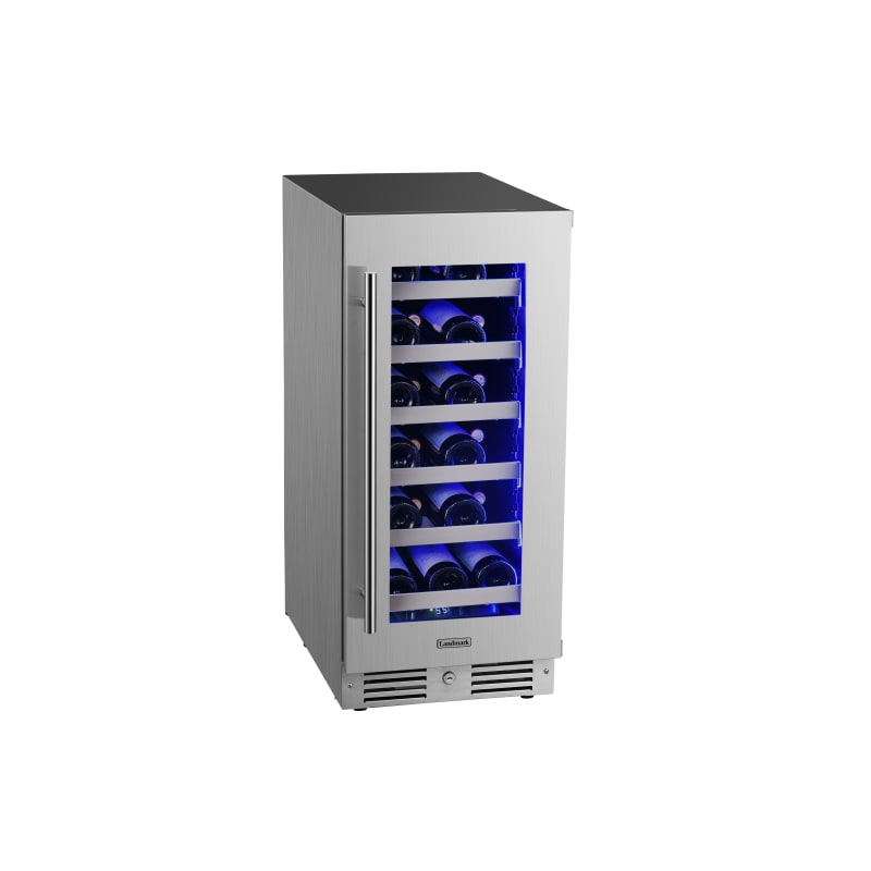 Landmark 15 Inch Wide 23 Bottle Capacity Single Zone Wine Cooler with Alternating (Blue, White, Amber) LED lighting, Door Alarm, Touch Control Panel and Lockable Right Hinged Door - L3015UI1WSG-RH