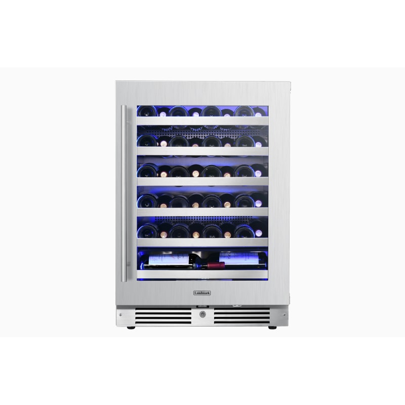 Landmark 24 Inch Wide 44 Bottle Capacity Single Zone Wine Cooler with Alternating (Blue, White, Amber) LED lighting, Door Alarm, Touch Control Panel and Lockable Right Hinged Door - L3024UI1WSG-RH