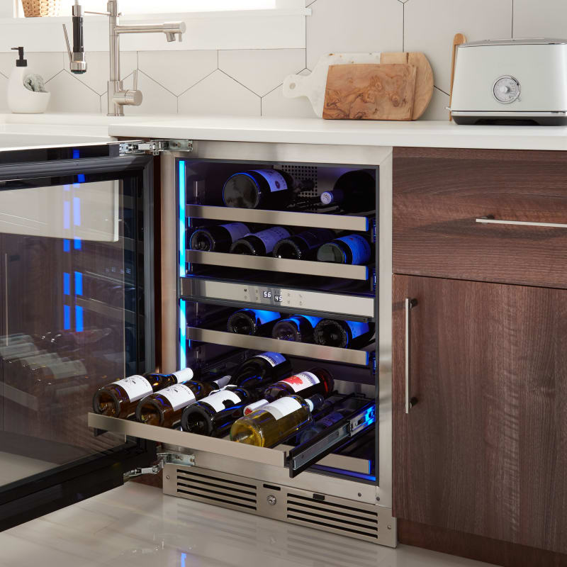 Landmark 24 Inch Wide 37 Bottle Dual Zone Wine Cooler with Alternating (Blue, White, Amber) LED lighting, Door Alarm, Touch Control Panel and Lockable Right Hinged Door - L3024UI2WPR-RH
