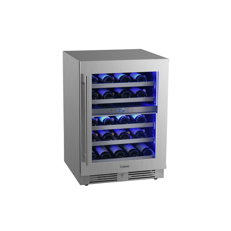Landmark 24 Inch Wide 37 Bottle Dual Zone Wine Cooler with Alternating (Blue, White, Amber) LED lighting, Door Alarm, Touch Control Panel and Lockable Right Hinged Door - L3024UI2WSG-RH