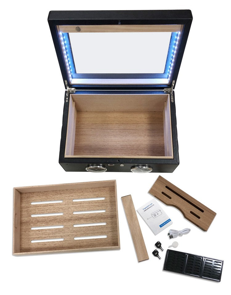 Prestige Import Group LemansGT 120 Count Cigar Humidor with Biometric Finger Print Electronic Lock & LED Interior Lighting - Black