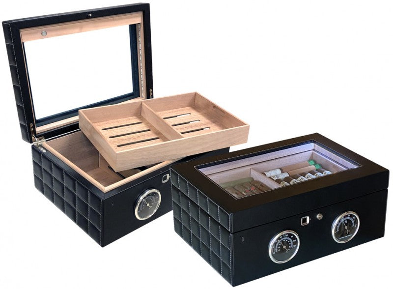 Prestige Import Group LemansGT 120 Count Cigar Humidor with Biometric Finger Print Electronic Lock & LED Interior Lighting - Black