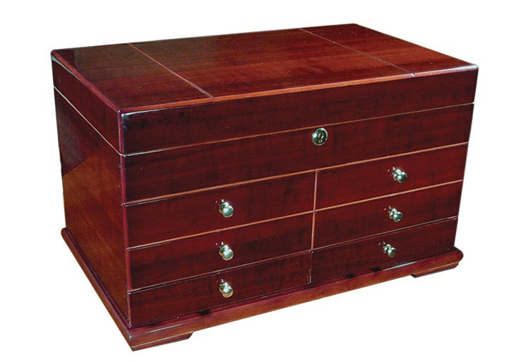 Prestige Import Group Landmark Large Chest Style Cigar Humidor with Drawers - Holds Up to 300 Capacity - Color: Cherry Finish