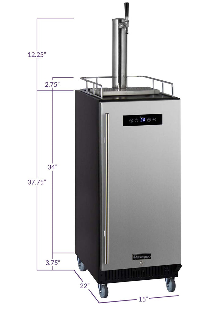 Kegco 15" Wide Kombucha Single Tap Stainless Steel Commercial Kegerator - KOM15BSRNK