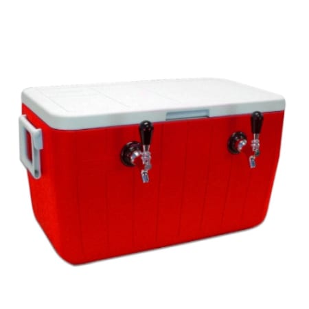 UBC Two Faucet 48 Qt Jockey Box 3/8 -1/4 O.D. 120 Foot Coil - JB1202R - Red - Wine Cooler City