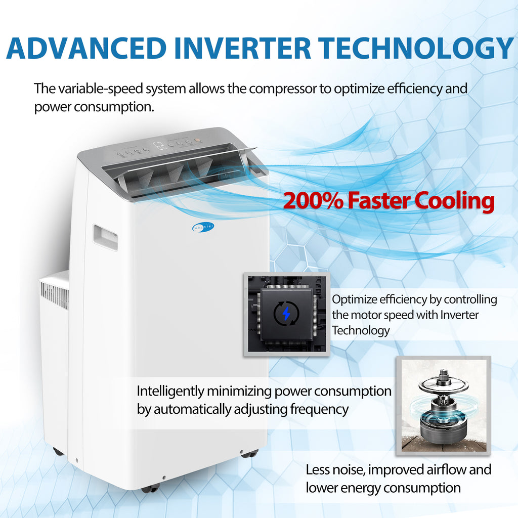 Whynter ARC-1030WN 12,000 BTU (10,000 BTU SACC) NEX Inverter Dual Hose Cooling Portable Air Conditioner, Dehumidifier, and Fan with Smart Wi-Fi, Up to 500 sq ft in White