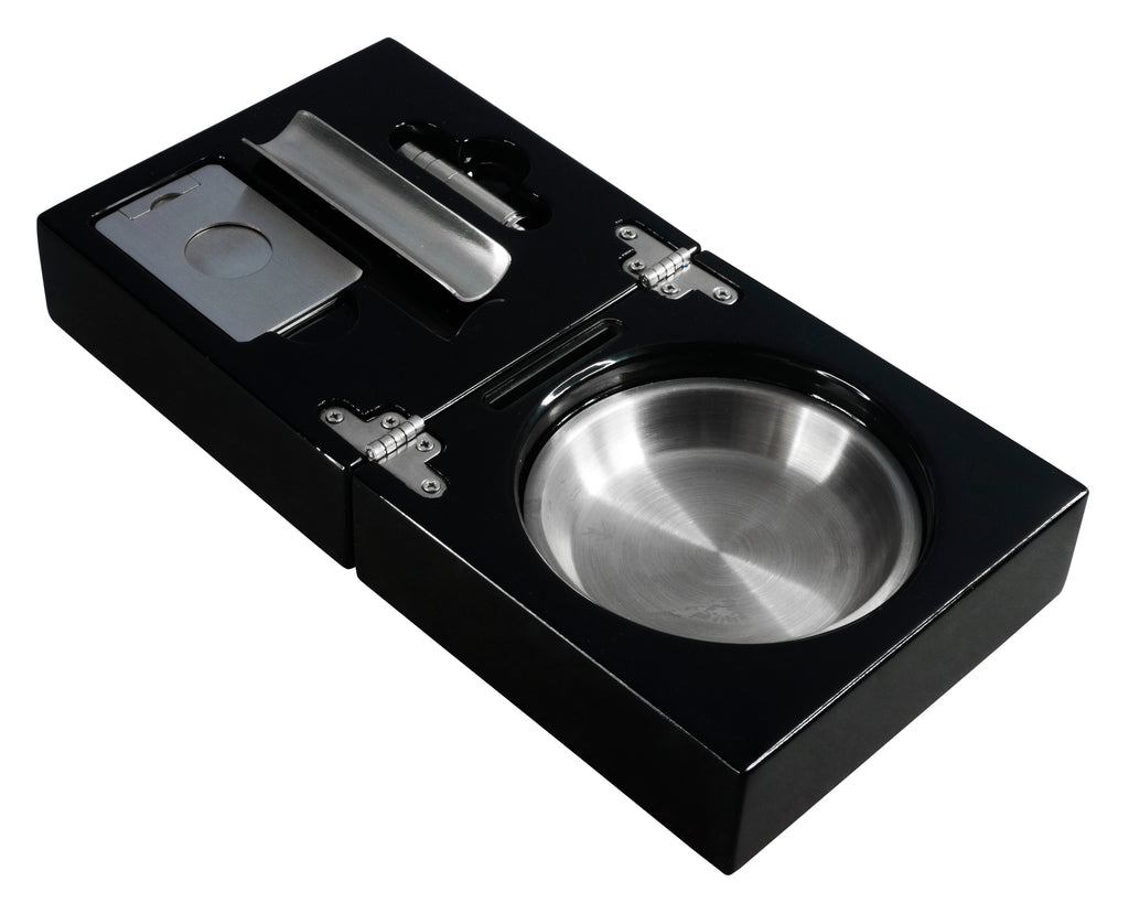 Visol Bremen Black Lacquer Folding Cigar Ashtray with Cutter and Punch - Wine Cooler City