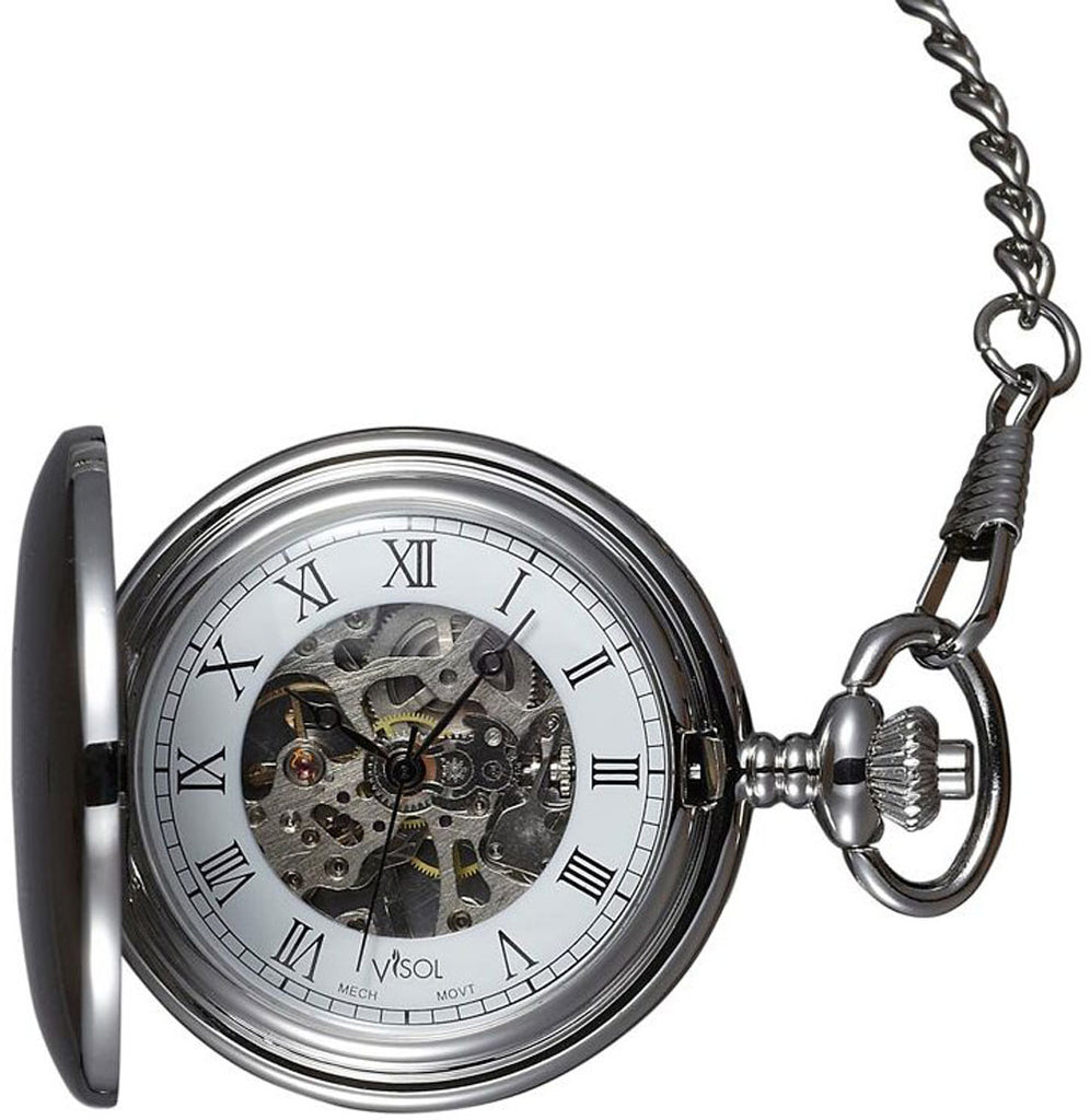Visol Quinn Polished Chrome Mechanical Pocket Watch - Wine Cooler City