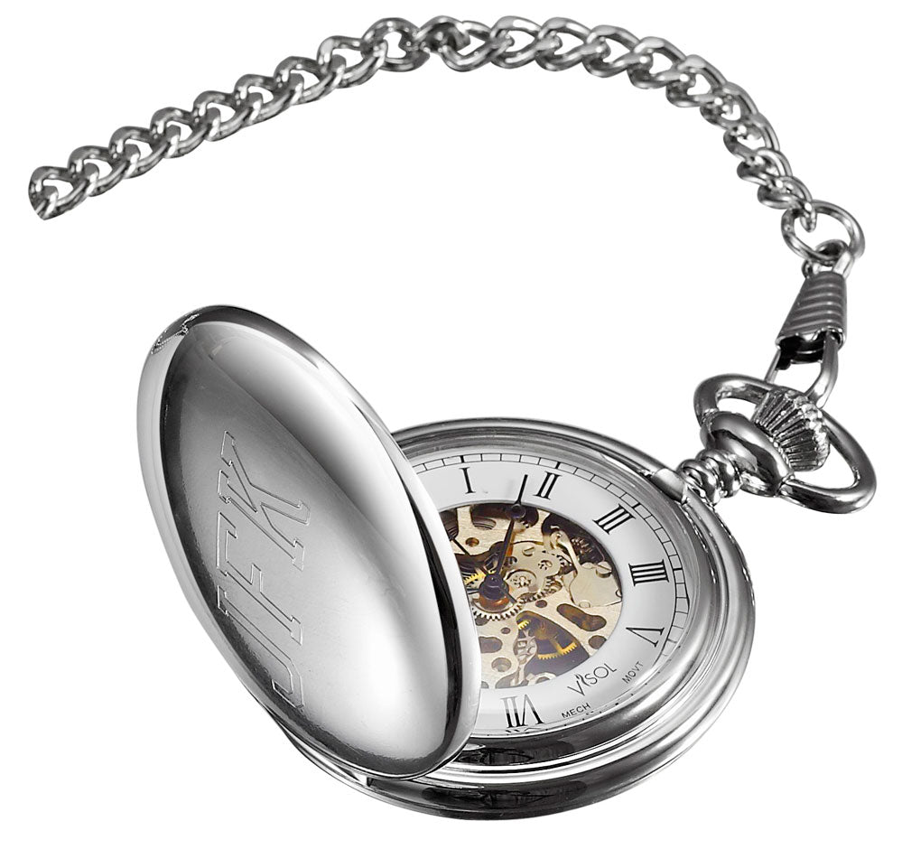 Visol Quinn Polished Chrome Mechanical Pocket Watch - Wine Cooler City