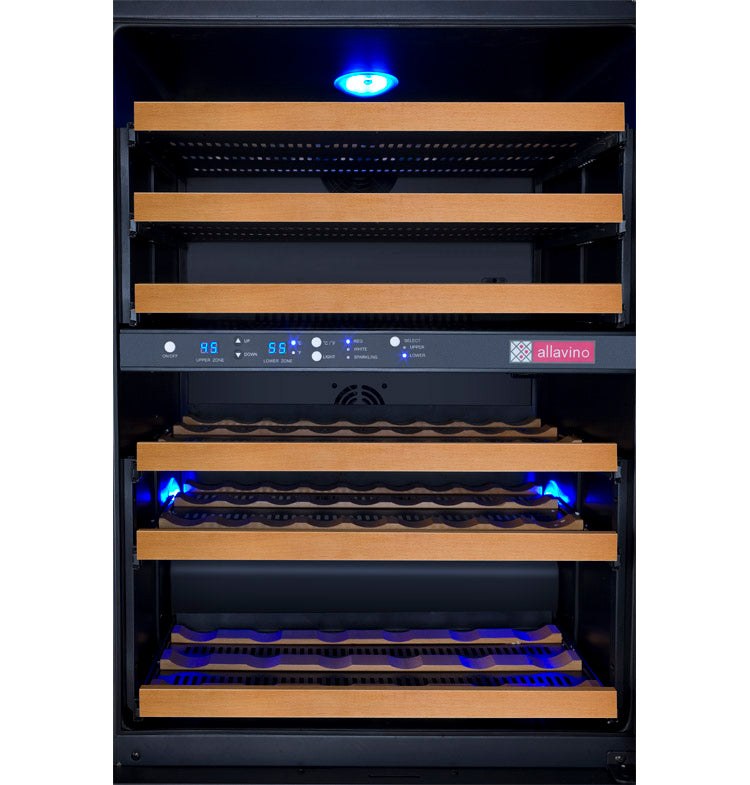 Allavino 47" Wide FlexCount II Tru-Vino 112 Bottle Four Zone Black Side-by-Side Wine Refrigerator - 2X-VSWR56-2B20