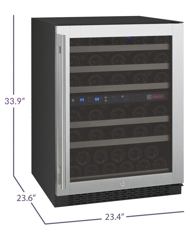 Allavino 24" Wide FlexCount II Tru-Vino 56 Bottle Dual Zone Stainless Steel Right Hinge Wine Refrigerator - VSWR56-2SR20