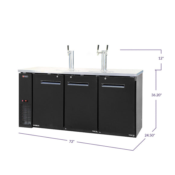 Kegco 72" Wide Triple Tap Black Commercial Kegerator Model: XCK-2472B - Wine Cooler City