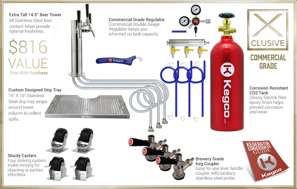 Kegco 24" Wide Triple Tap All Stainless Steel Commercial Built-In Kegerator with Kit - HK38BSC-3 - Wine Cooler City
